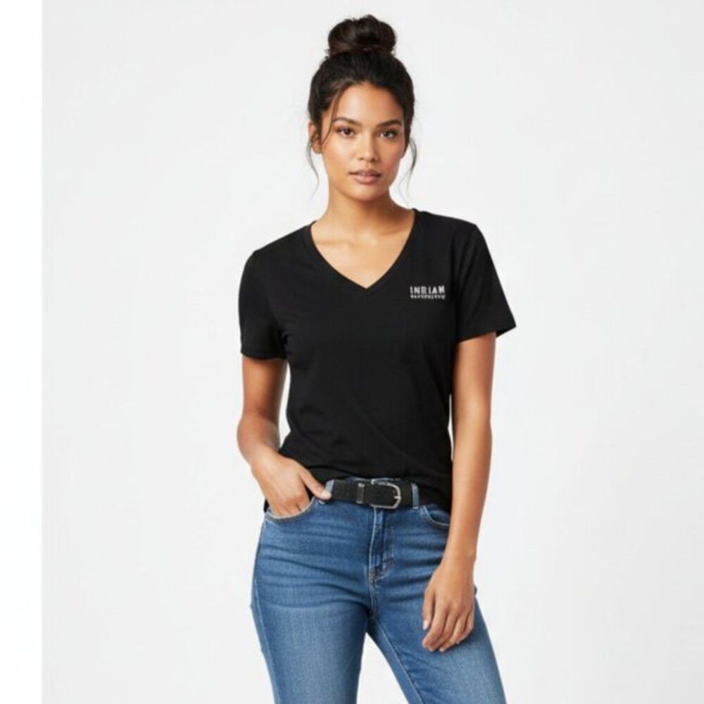 Indian Motorcycle Black Rally Tour Short Sleeve V Neck Tee T Shirt M